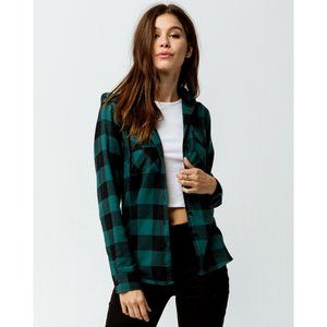 Buffalo Check Plaid Hooded Flannel Shirt Green
